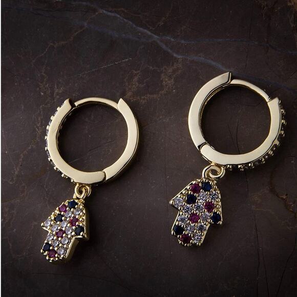 14K Gold Plated Evil Eye Mini Hoop Huggie Earrings - Picture 1 of 5